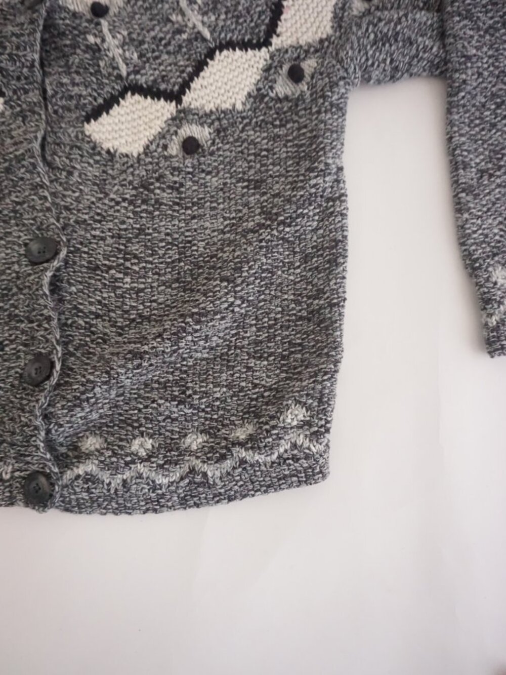Vintage Crazy Horse Grey Black Geometric Textured Button Cotton Cardigan S - Picture 5 of 12